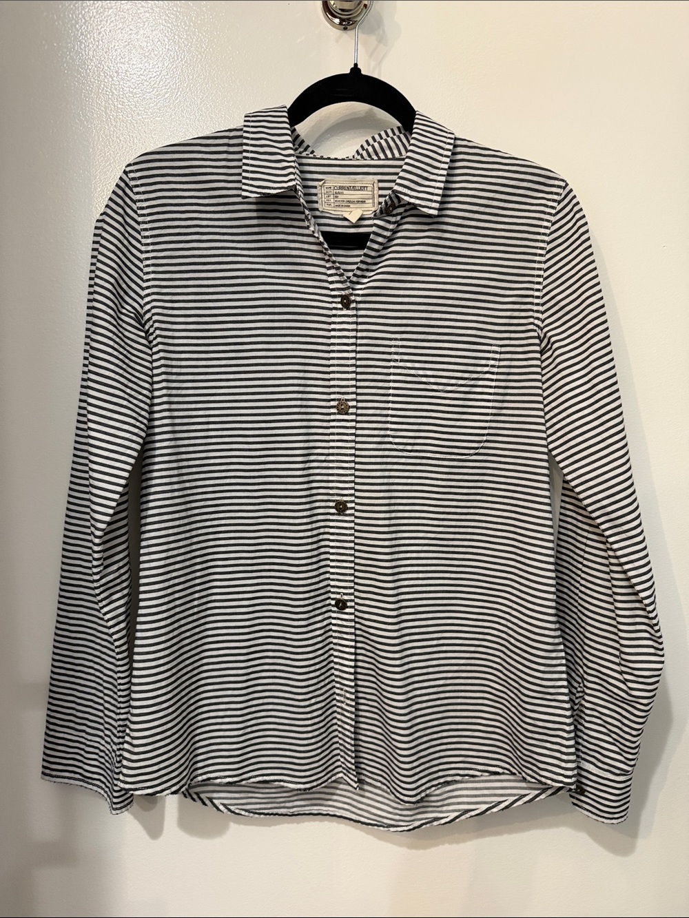 Current/Elliott Navy and White Striped Button-Up Shirt